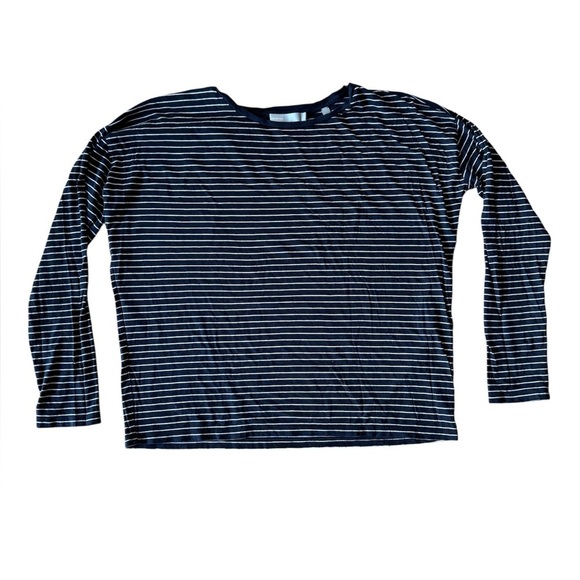 Vince XS Pima Cotton Basics Top Striped Navy White Thin Soft - Picture 1 of 8